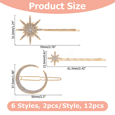 12Pcs 6 Styles Iron Rhinestone Hair Clips PHAR-HS0001-02-1