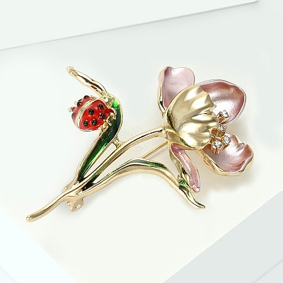 Lotus & Ladybug Enamel Pins JEWB-B035-03G-1