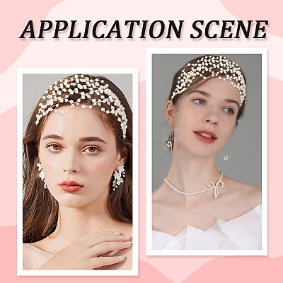 Plastic Imitation Pearl and Polyester Mesh Headbands AJEW-WH20080-60A-1