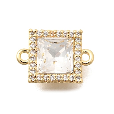 Brass Micro Pave Clear Cubic Zirconia and Glass Connector Charms KK-N289-15G-1