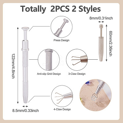 2Pcs 2 Styles Brass & Stainless Steel Rhinestones Claw Tweezers TOOL-TA0001-07-1