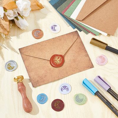 Brass Wax Seal Stamps with Wood Handle AJEW-WH0412-0152-1
