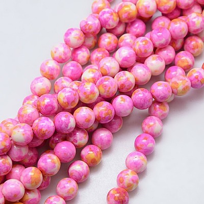 Synthetic Ocean White Jade Beads Strands G-L019-6mm-02-1