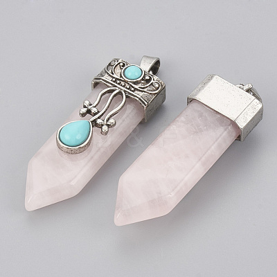 Natural Rose Quartz Pendants X-G-S292-05E-1