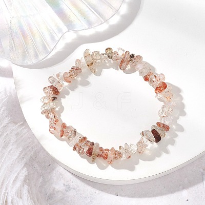 Natural Black Gold Rutilated Quartz Chip Beaded Stretch Bracelets for Children BJEW-JB11891-1