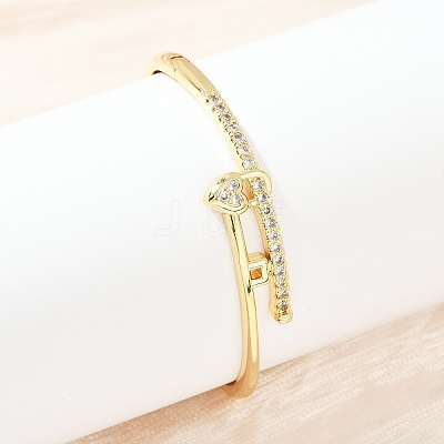 Brass Micro Pave Clear Cubic Zirconia Bangles BJEW-F504-02G-1