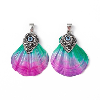 Spray Painted Natural Freshwater Shell with Rhinestone Pendants BSHE-G033-07A-1
