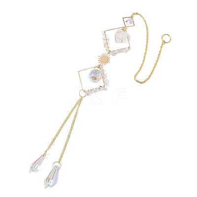 Iron Rhombus & Natural Quartz Crystal Suncatchers HJEW-F025-04G-03-1