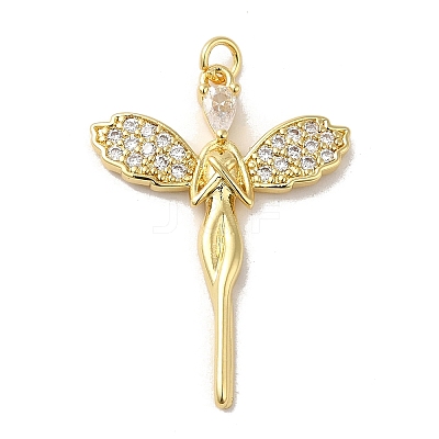Rack Plating Brass Micro Pave Cubic Zirconia Pendants KK-P241-25G-1