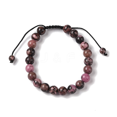 8mm Round Natural Rhodonite Braided Bead Bracelets BJEW-C067-01B-13-1