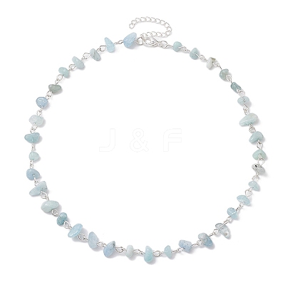Natural Aquamarine Chip Beaded Necklaces NJEW-JN05140-01-1