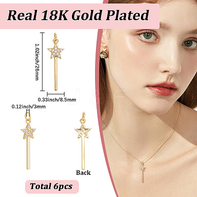 6Pcs Rack Plating Brass Micro Pave Clear Cubic Zirconia Pendants KK-SC0007-88-1