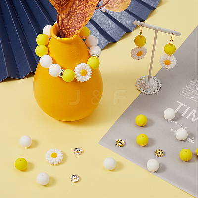 DIY Daisy Flower Silicone & Brass Beads Jewelry Making Findings Kit DIY-SC0025-42-1