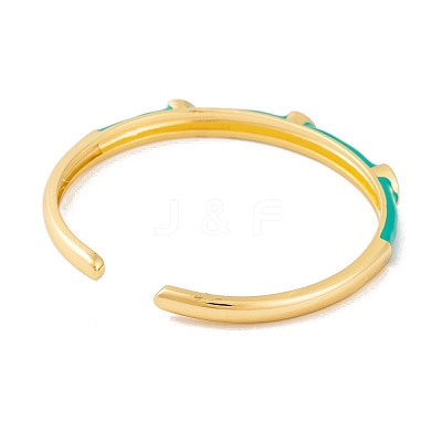 Real 18K Gold Plated Brass Enamel Evil Eye Open Cuff Bangles for Women BJEW-S147-14G-A-1