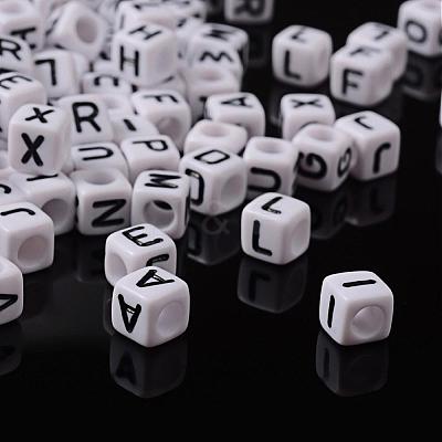 Mixed Letters White Letter Acrylic Cube Beads X-PL37C9308-1