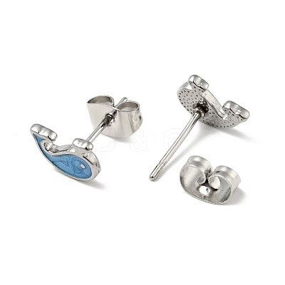 Enamel Dolphin Stud Earrings with 316 Surgical Stainless Steel Pins EJEW-A081-02P-1