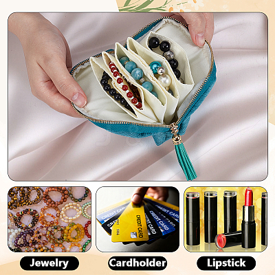 Cloth Jewelry Storage Zipper Bags with Tassel for Earrings Rings Bracelets Necklaces AJEW-WH0596-664C-1