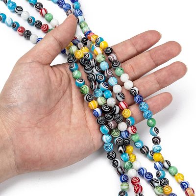 Handmade Millefiori Glass Round Beads Strands LK-R004-93-1