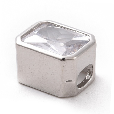 Eco-friendly Brass Micro Pave Clear Cubic Zirconia Beads KK-D079-25P-1