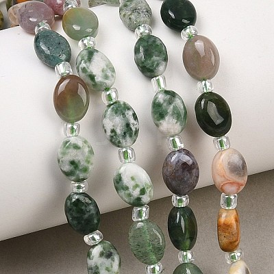 Natural Quartz Crystal & Crazy Agate & Green Spot Jasper & Unakite & Green Strawberry Quartz & Indian Agate Beads Strands G-Z135-A14-1