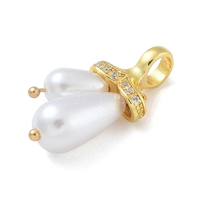Rack Plating Brass Micro Pave Clear Cubic Zirconia with ABS Plastic Pearl Pendants KK-G515-57G-1