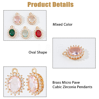 10Pcs 5 Colors Brass Micro Pave Cubic Zirconia Pendants KK-HS0015-57-1