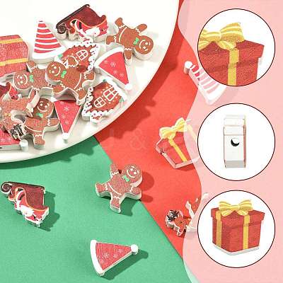 42Pcs 7 Styles Christmas Printed Schima Wood Beads WOOD-FS0002-49-1