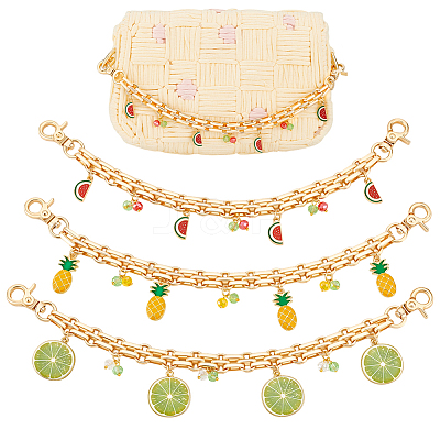3Pcs 3 Styles Alloy Enamel Fruit Charm Iron Bag Decorative Chains HJEW-PH02185-1