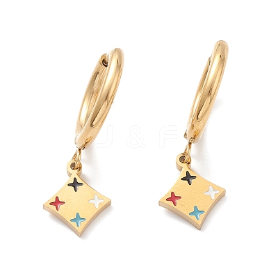 3 Pairs 3 Style Enamel Rhombus with Star Dangle Hoop Earrings EJEW-B020-10G-1