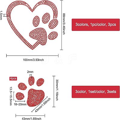 Heart & Pawprint Glitter Hotfix Rhinestone DIY-FG0002-29-1