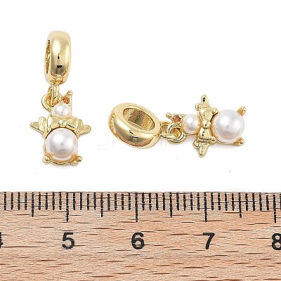 Rack Plating Brass Orange Cubic Zirconia European Dangle Charms KK-Q006-61G-1