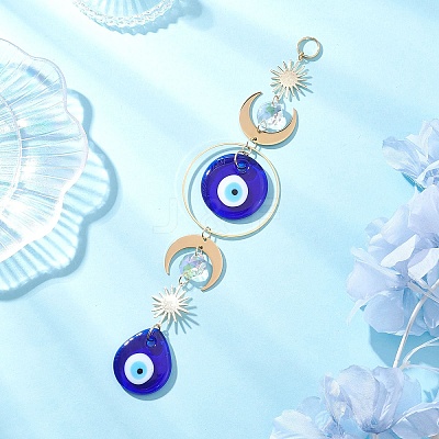 Handmade Lampwork Flat Round & Teardrop with Evil Eye Hanging Suncatchers HJEW-JM04404-1