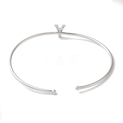 Rack Plating Brass Micro Pave Clear Cubic Zirconia Letter Open Cuff Bangles BJEW-A018-01P-Y-1