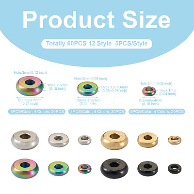 60Pcs 12 Style 304 Stainless Steel Spacer Beads STAS-PJ0001-34-1