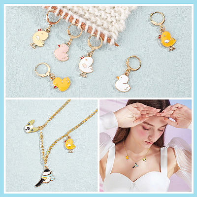 12Pcs 6 Style Alloy Enamel Chick Charms Locking Stitch Makers HJEW-PH01591-1