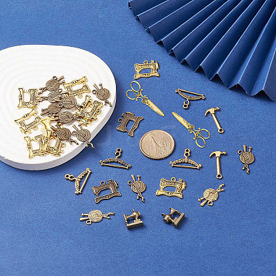 90 Pcs 9 Styles Tibetan Style Alloy Pendants TIBEP-PH0001-20-1