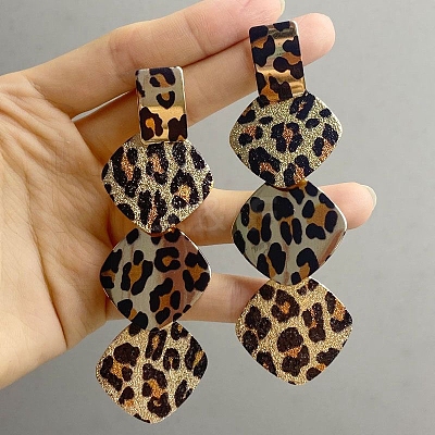 Leopard Print Alloy Dangle Stud Earrings EJEW-K304-01B-G-1