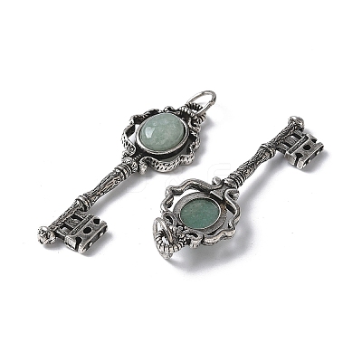 Key Brass Natural Green Aventurine Big Pendants KK-D361-01AS-14-1