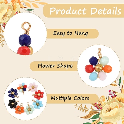 8Pcs 8 Colors Glass with 304 Stainless Steel Pendants GLAA-YW0005-76-1