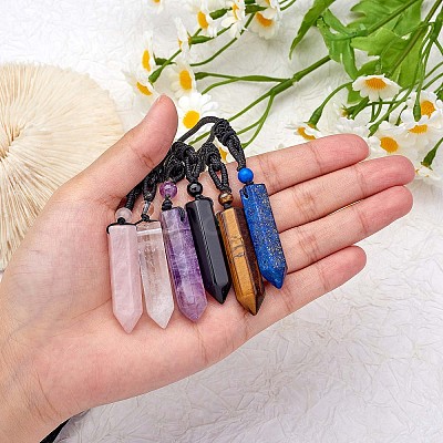 Natural Rose Quartz Bullet Pendant Necklace JN1043F-1