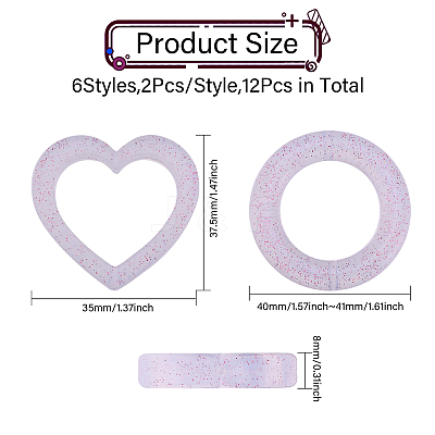 12Pcs 6 Style Heart/Ring Glitter Silicone Beads SIL-CA0002-82-1