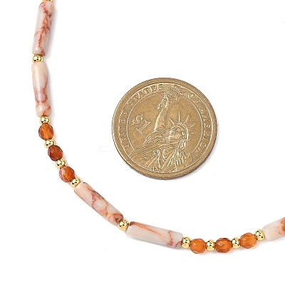 Natural Red Netstone Column & Faceted Round Red Agate Beaded Necklaces for Women NJEW-JN05647-1
