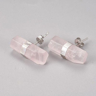 Natural Rose Quartz Stud Earrings EJEW-I212-F-01P-1
