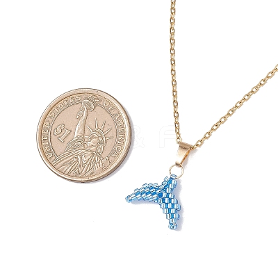 MIYUKI Delica Beads Beaded Mermaid Tail Pendant 304 Stainless Steel Cable Chain Necklaces for Women NJEW-MZ00130-03-1