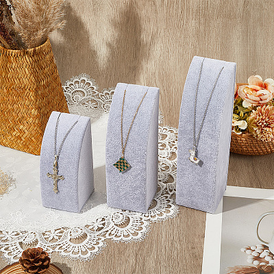 3Pcs 3 Sizes Vertical Wooden Covered with Velvet Necklace Display Stands NDIS-WH20001-03A-1