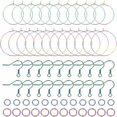 40Pcs 2 Style Ion Plating(IP) Rainbow Color 304 Stainless Steel Hoop Earrings Findings STAS-UN0039-05-1