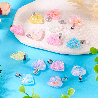 15Pcs Luminous Resin Sequins Pendants RESI-TA0004-20C-1