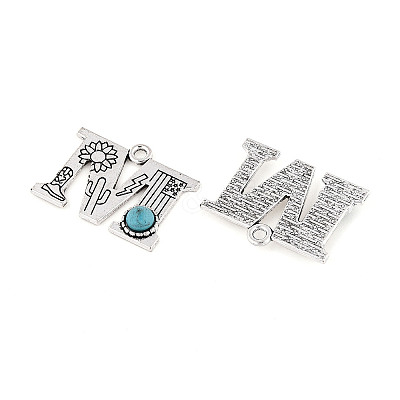 Synthetic Turquoise & Alloy Pendants PALLOY-H146-01AS-M-1