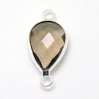 Silver Color Plated Brass Glass Teardrop Links connectors GLAA-J010A-S-1