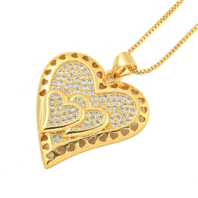 Brass Micro Pave Clear Cubic Zirconia Pendant Necklaces LS-NJEW-M220-01A-G-1